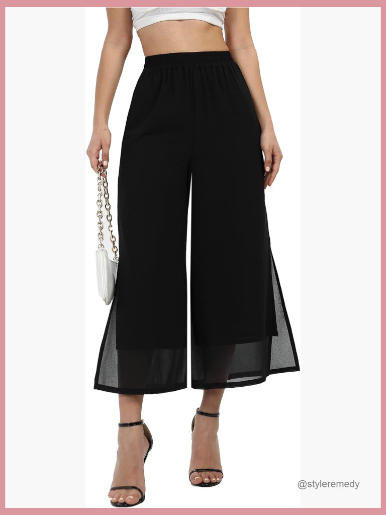 Chiffon Palazzo Pants High Waist Elastic Wide Leg Split Casual